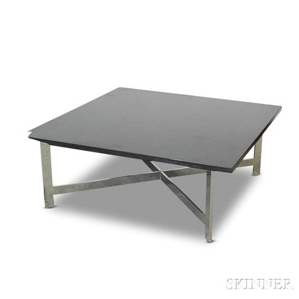 Modernist Slate and Polished Steel Coffee Table