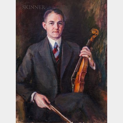 Helen Lincoln Sorensen (American, c. 1870-1929) Portrait of a Gentleman with a Violin (Holger J. Sorensen, The Artist's Husband)