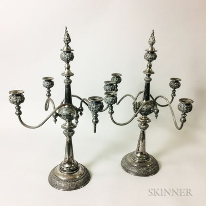 Pair of Rogers & Bro. Silver-plated Five-light Candelabra