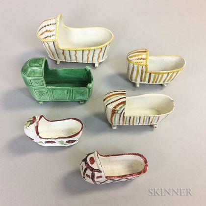 Six Staffordshire Ceramic Cradles