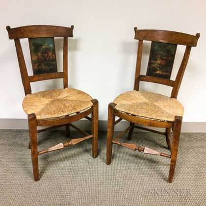 Pair of Continental Paint-decorated Fruitwood Side Chairs