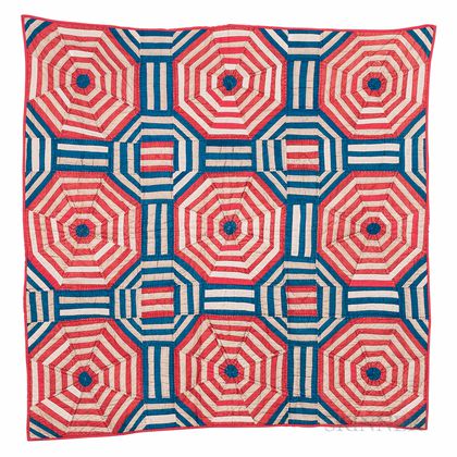 Red, White, and Blue Geometric Crib Quilt
