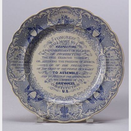 Blue Transfer Decorated Staffordshire Pottery Anti-Slavery Plate