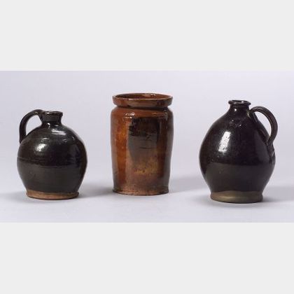 Two Redware Black Jugs and a Jar