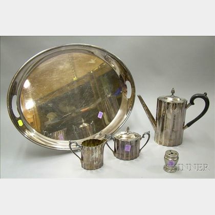 Three-piece Lunt Federal-style Silver Plated Tea Set with a Serving Tray