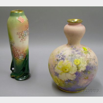 Carlsbad Hand-painted Floral Decorated Ceramic Vase and a Royal Bonn Matte Hand-painted Floral Decorated Vase