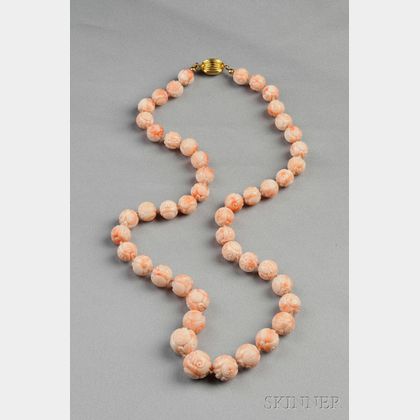 Carved Chinese Coral Bead Necklace
