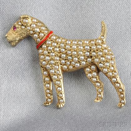 14kt Gold and Split Pearl Terrier Brooch, Sloan & Co.