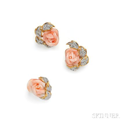 18kt Gold, Coral, and Diamond Suite