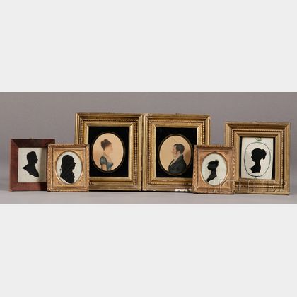 Four Framed Silhouettes and a Pair of Portrait Miniatures