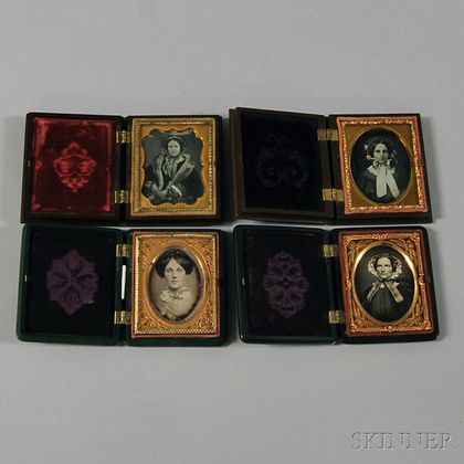 Four Ninth-plate Daguerreotype Portraits of Young Ladies
