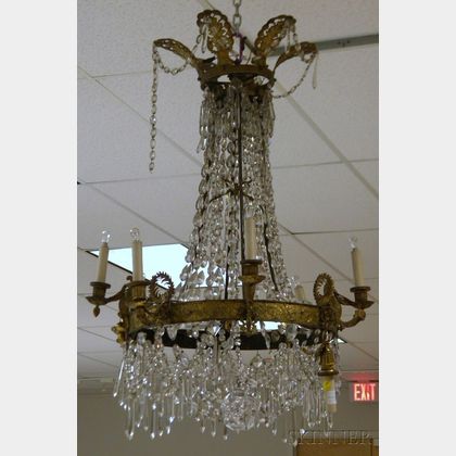 Empire Gilt-metal and Colorless Cut Prisms Eight-light Chandelier