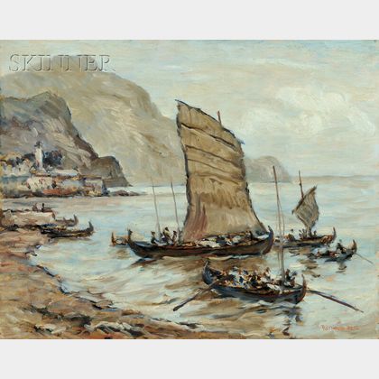 Reynolds Beal (American, 1866-1951) Cargo Boats, Funghal, Madeira