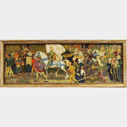 Gordon Stevenson (American, 1892-1982) Procession of a Nobleman and His Knights, Possibly a Mural Study