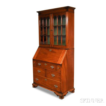 Chippendale-style Glazed Mahogany Desk/Bookcase