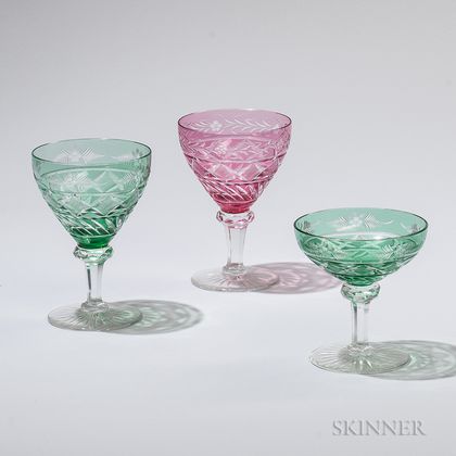 Thirty-two Pieces of Flash Cut to Clear Stemware