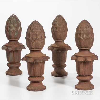 Set of Four Cast Iron Pineapple Finials