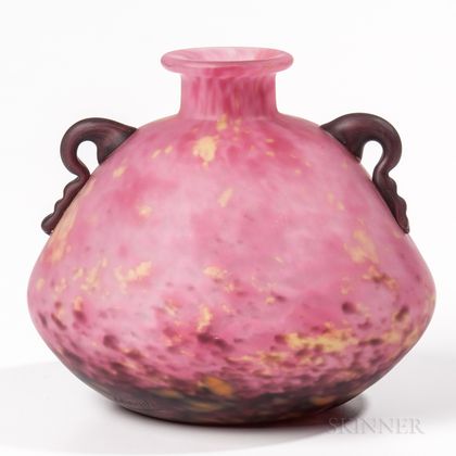 Schneider Handled Art Glass Vase