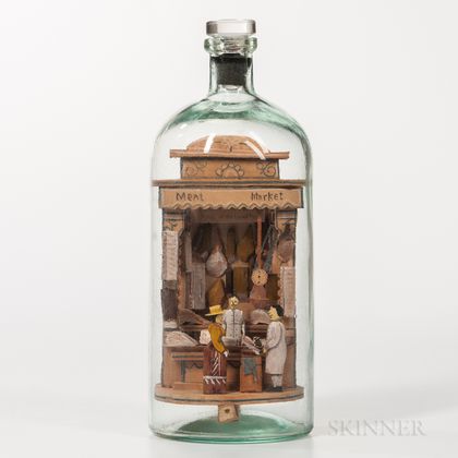 Carl Worner "Meat Market" Glass Bottle Whimsey Diorama