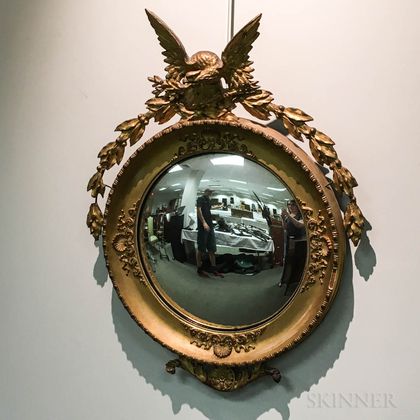Federal-style Carved and Gilt-gesso Convex Mirror