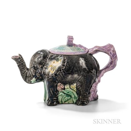 Majolica Elephant Teapot and Cover