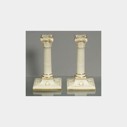 Pair of Royal Worcester Porcelain Candlesticks