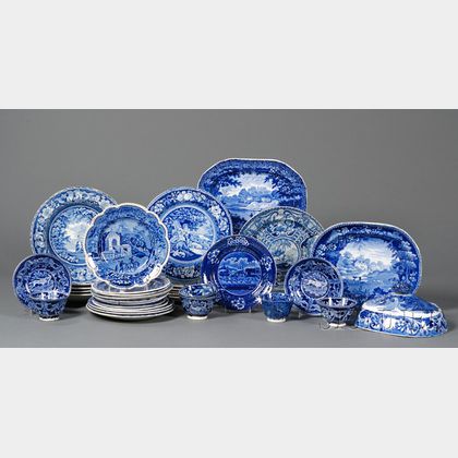Group of Assorted Blue Transfer-decorated Staffordshire Pottery Table Items