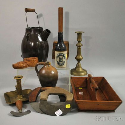 Eleven Country Wood, Metal, and Stoneware Items