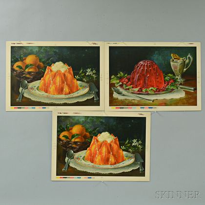Three Genesee Food Co. Gelatin Display Card Letterpressed Press Sheets