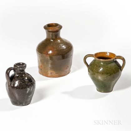 Three Miniature Glazed Redware Vessels