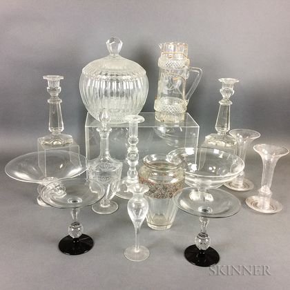 Fourteen Colorless Glass Tableware Items