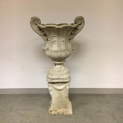 Neoclassical-style Cast Cement Urn and Pedestal