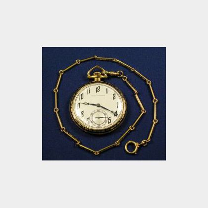 Art Deco 18kt Gold and Enamel Openface Pocket Watch, Hodgson, Kennard & Co.