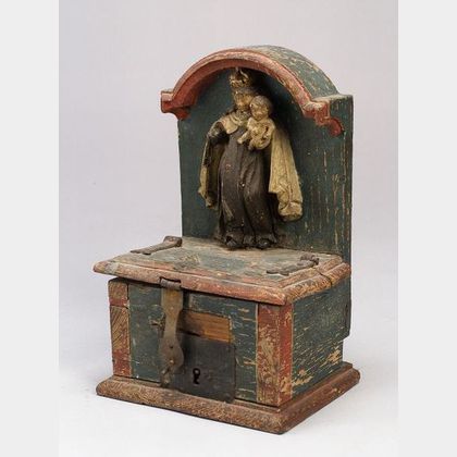 Continental Ecclesiastical Carved and Painted Wood Alms Box