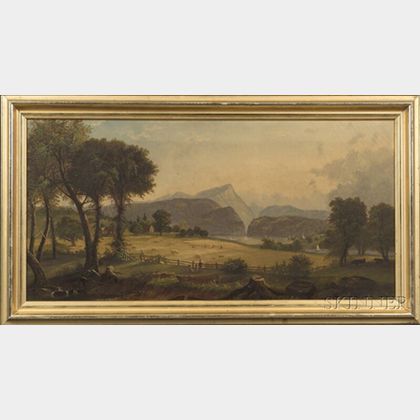 After Jasper Francis Cropsey (American, 1823-1900) Pastoral Landscape with Mountain and River View.