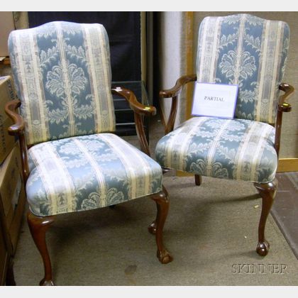 Set of Ten Georgian-style Upholstered Carved Beechwood Armchairs. 