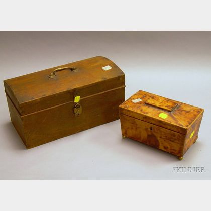 Small Painted Dome-top Dovetail-constructed Document Box with Till and a Faux Tortoiseshell Pyrography Decorate... 