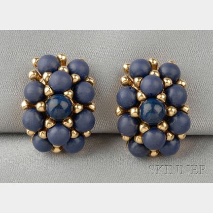 18kt Gold and Sodalite Bead Earclips