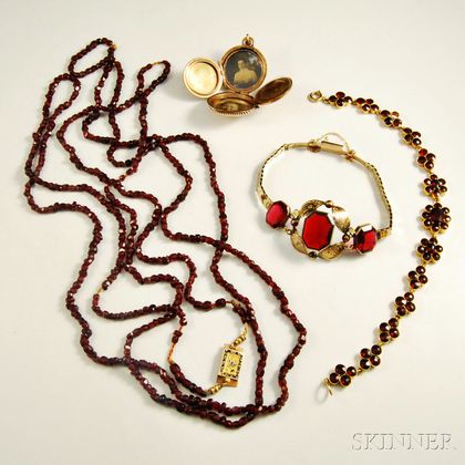 Group of Garnet and Paste Jewelry Items