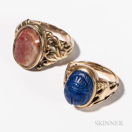 Two Gold and Hardstone Rings