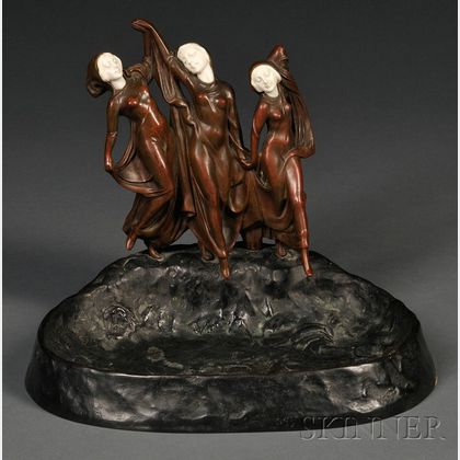 Peter Tereszczuk (Austrian, 1875-1963),Patinated Bronze Figural Dish