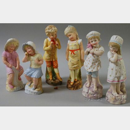 Three Pairs of Continental Painted Bisque Boy and Girl Figures