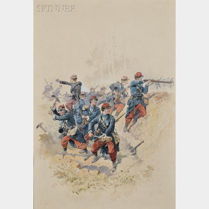 Pierre Comba (French, 1859-1934) Two Military Scenes: Prise de Saorge par le General Massena (Alpes-Maretimes) Avril 1796 pres Nice ...