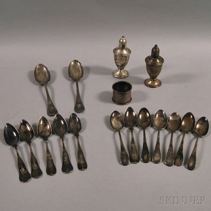 Small Group of Mostly Coin and Sterling Silver Spoons