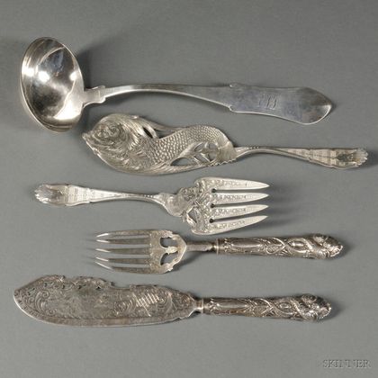 Five Pieces of American Coin Silver Flatware