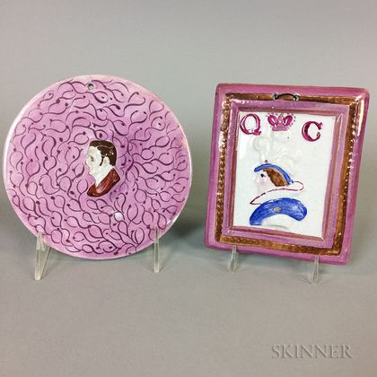 Two Pink Lustre Ceramic Plaques
