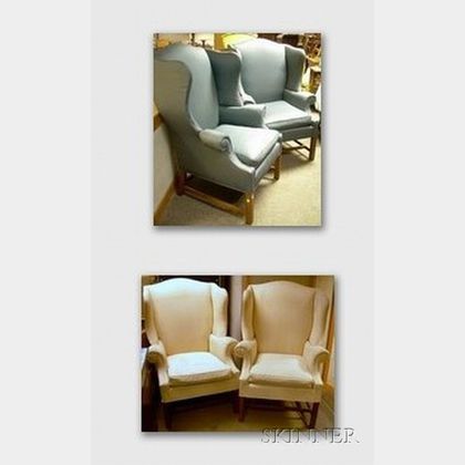 Two Pairs of Georgian-style Upholstered Wing Chairs. 