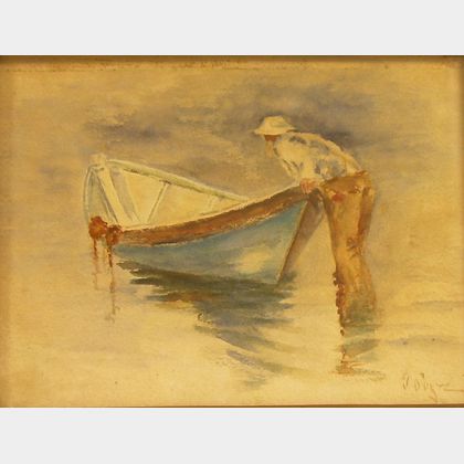 Framed 20th Century American School Watercolor on Paper of a Fisherman