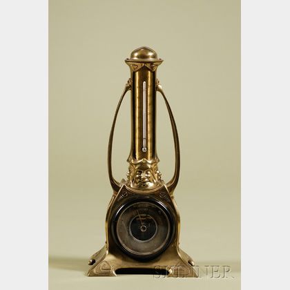 German Secessionist Brass Aneroid Barometer