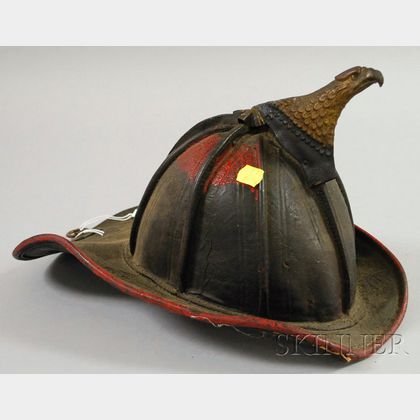 Painted Molded Leather Firefighter's Helmet with Metal Eagle Adornment